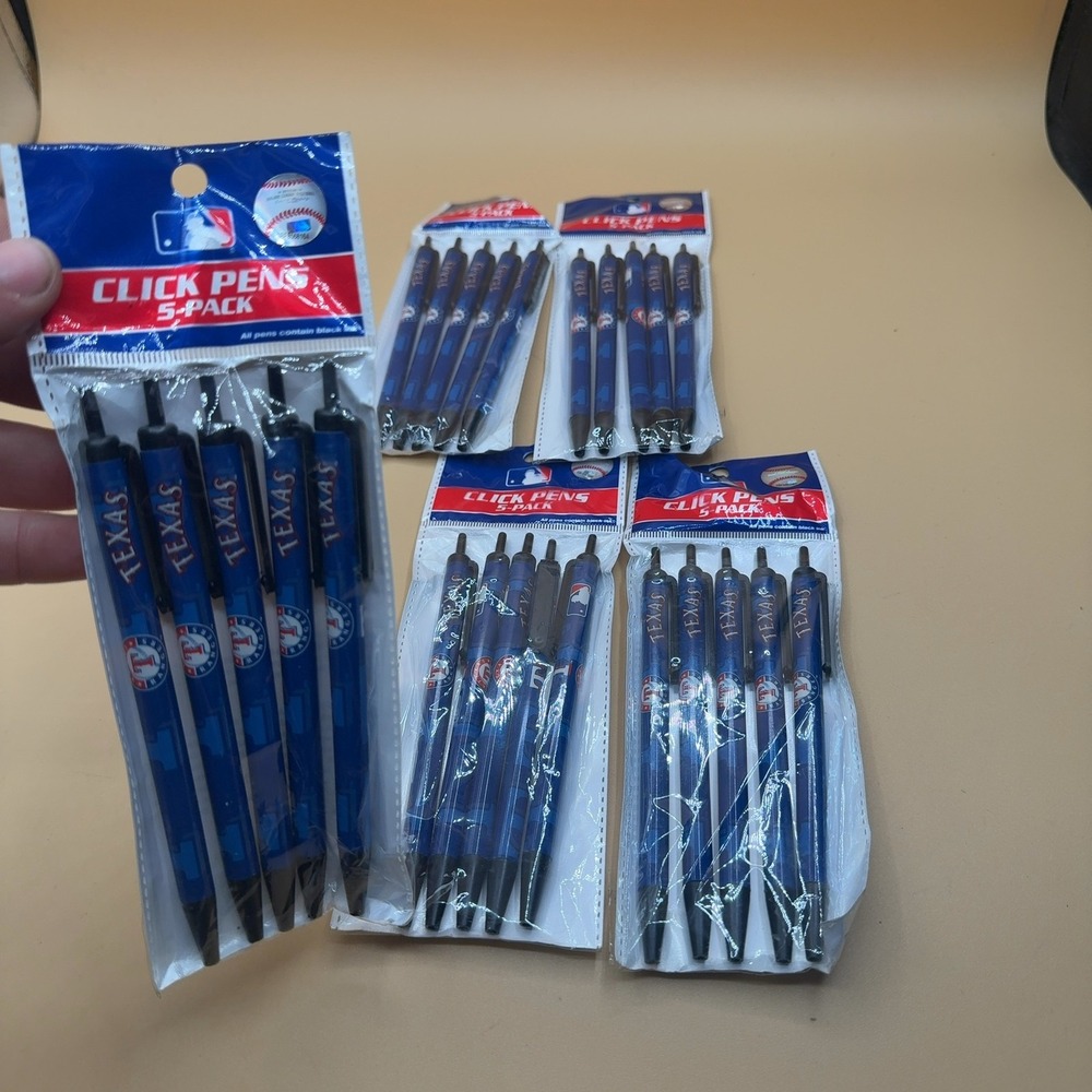 (25) Texas Rangers Click Pens 5-Pack Official Licensed Ballpoint Black